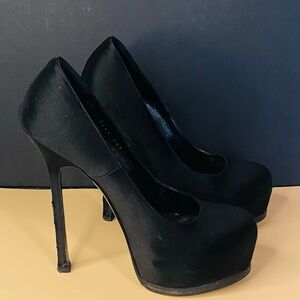 Yves Saint Laurent Black Satin Tribtoo 80 Heels Size 36.5